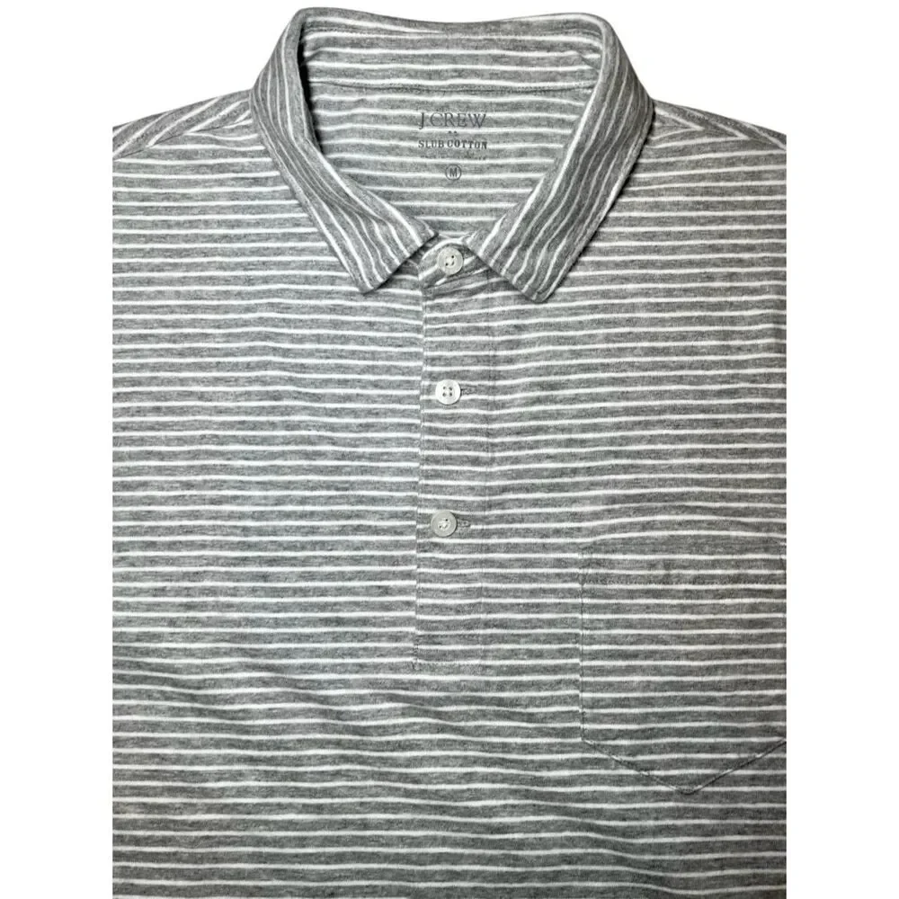 J Crew Slub Cotton Striped Polo in Grey/White Mens M